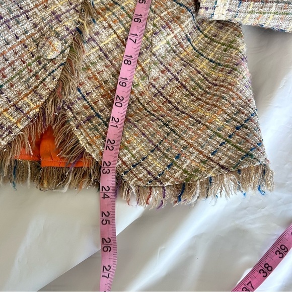 Desert Diva  By Sherry Holt Pastel Tweed Blazer with Fringe Trim Size S Academia - Picture 9 of 12